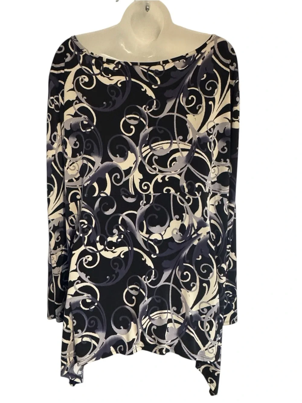 ANTTHONY  BLACK PURPLE & CREAM SWIRL PRINT TUNIC TOP  PLUS: 2X   #Z - Picture 6 of 7